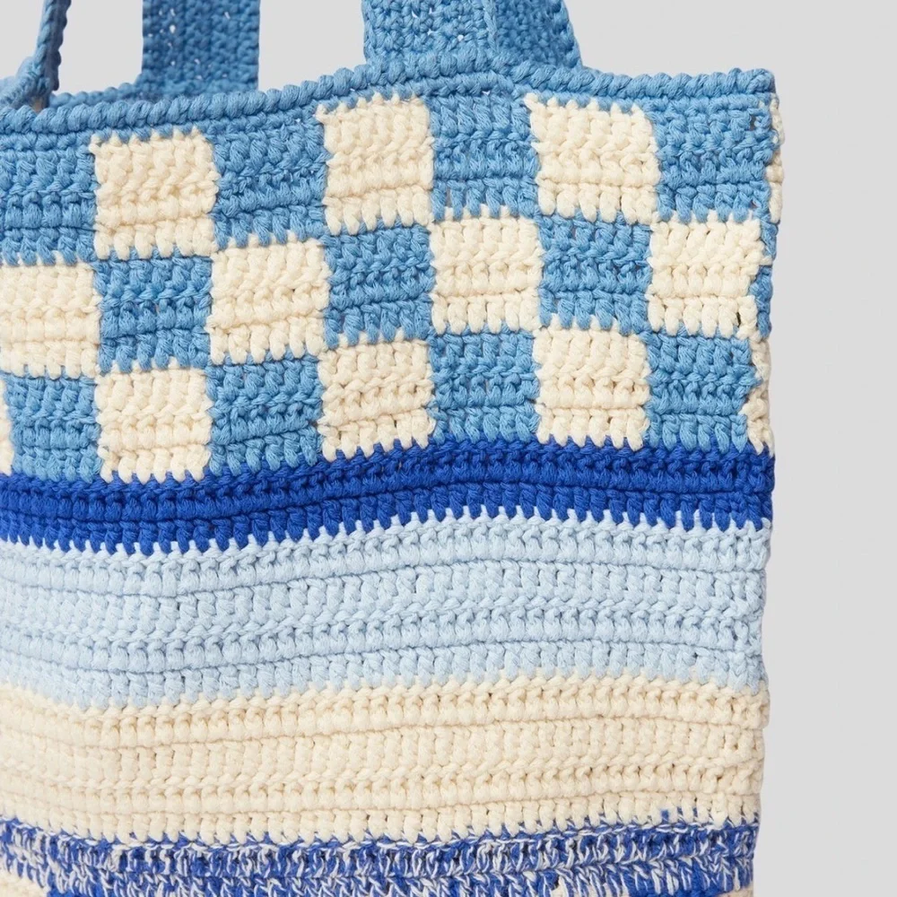 Baum und pferdgarten Blue & Cream Crochet Check Tote Bag - Women's Shoulder Bag